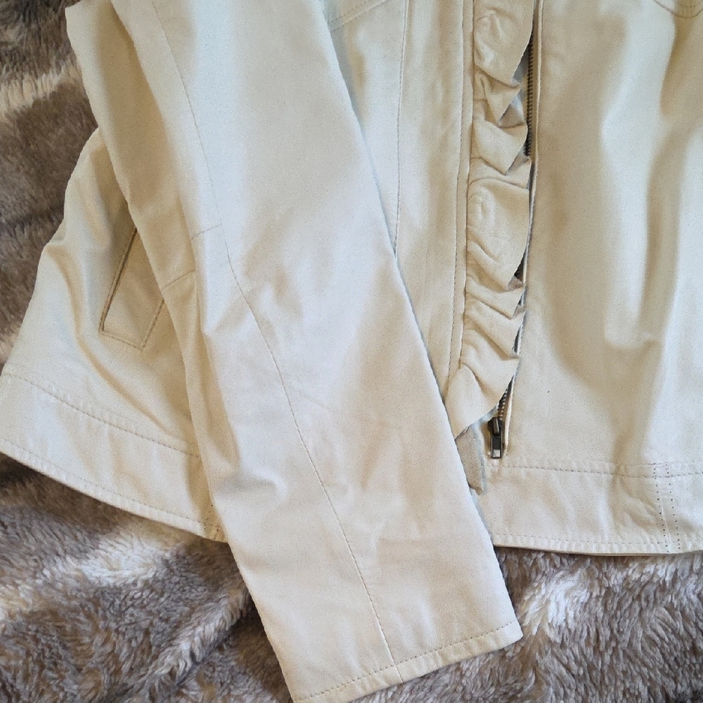 Paul & Joe Women's Light Beige Leather Jacket W/Rufflle - Picture 4 of 7